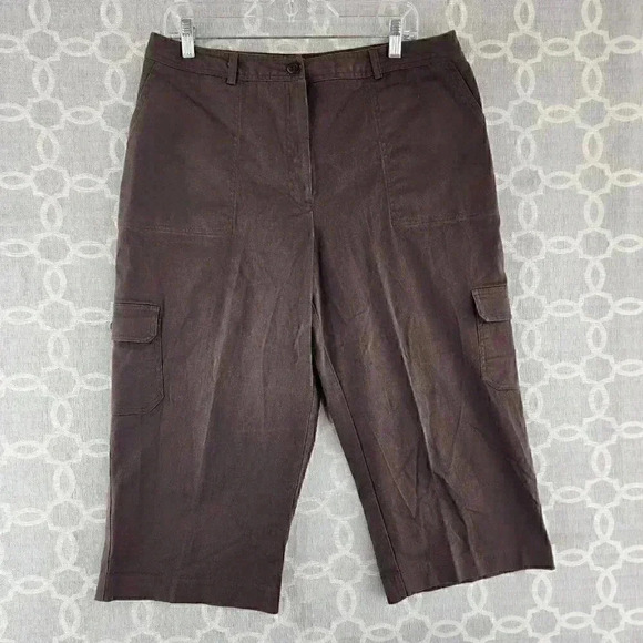 Vintage Leslie Fay Cotton Brown Cargo Capris Pants Women's 16W - Picture 1 of 6